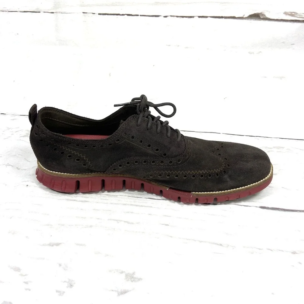 Cole Haan Shoes Men's 10.5 Brown Red Zerogrand  Wingtip Oxfords Suede